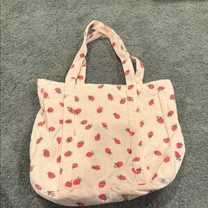 Strawberry Print Tote Bag - Cream and Red